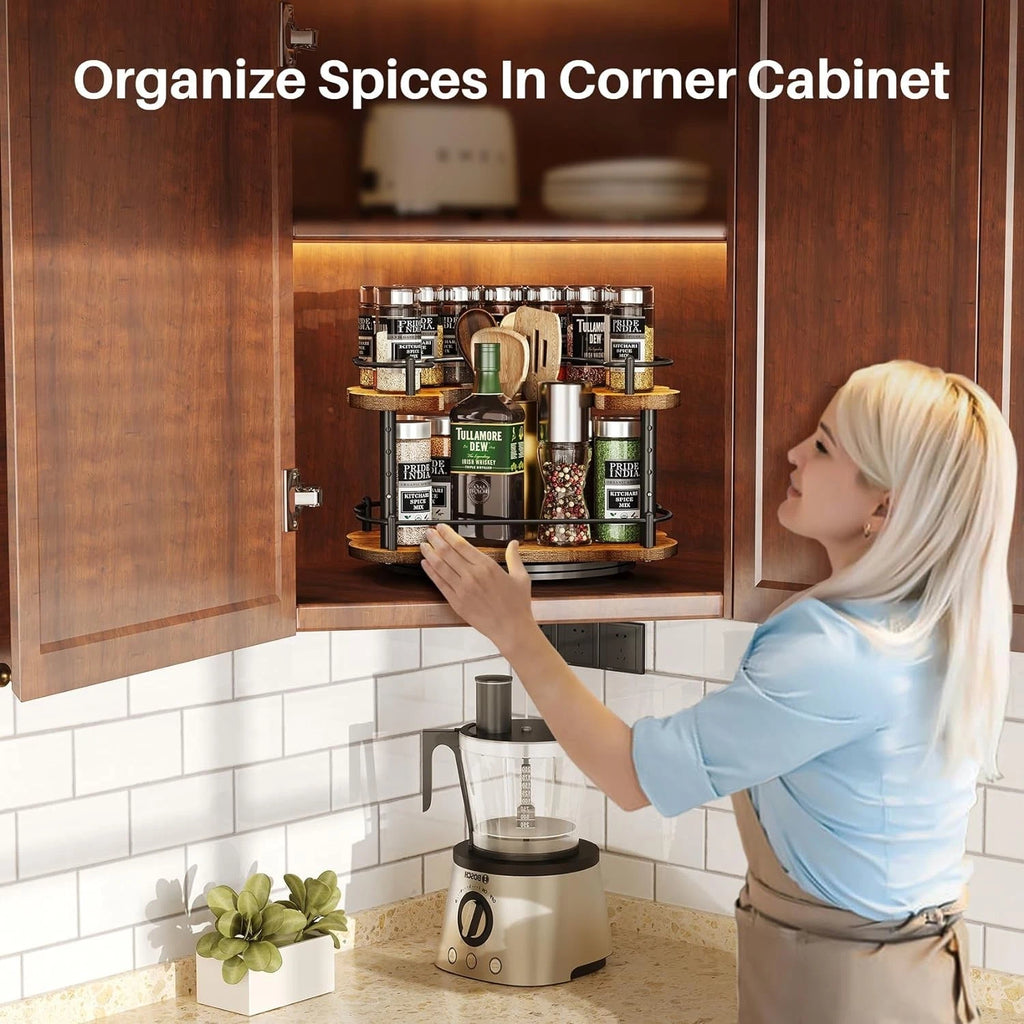 Lazy Susan Organizer Spice Rack - Spice Organization for Cabinet Height Adjus...