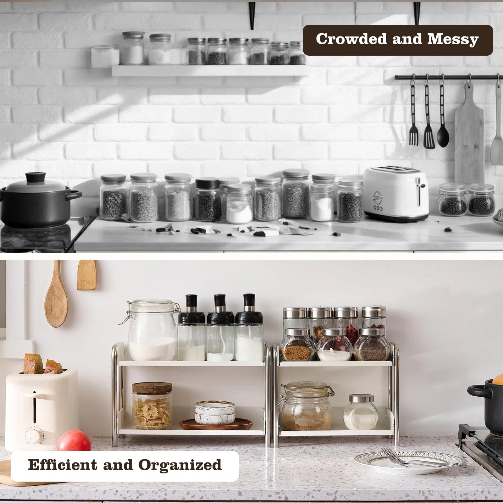 Cabinet Organizer Shelf 2 Tier Kitchen Spice Rack Countertop Shelf