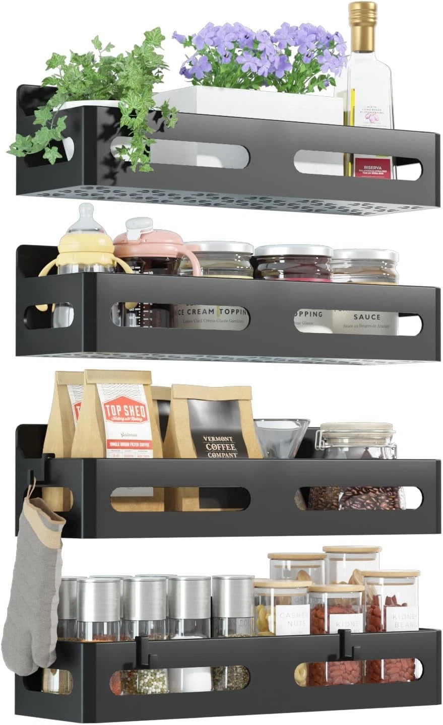 4 Pack Strong Magnetic Spice Rack for Refrigerator, Multipurpose Magnetic