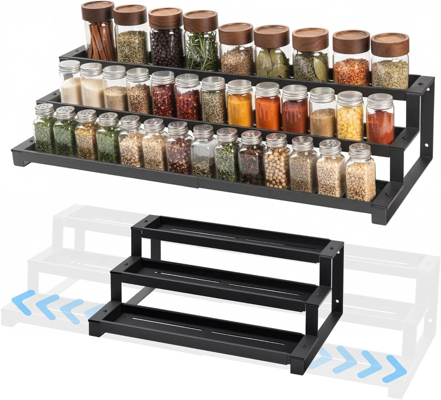 3-Tier Spice Rack Organizer for Kitchen Cabinet or Pantry, 16"-29" Expandable Sp